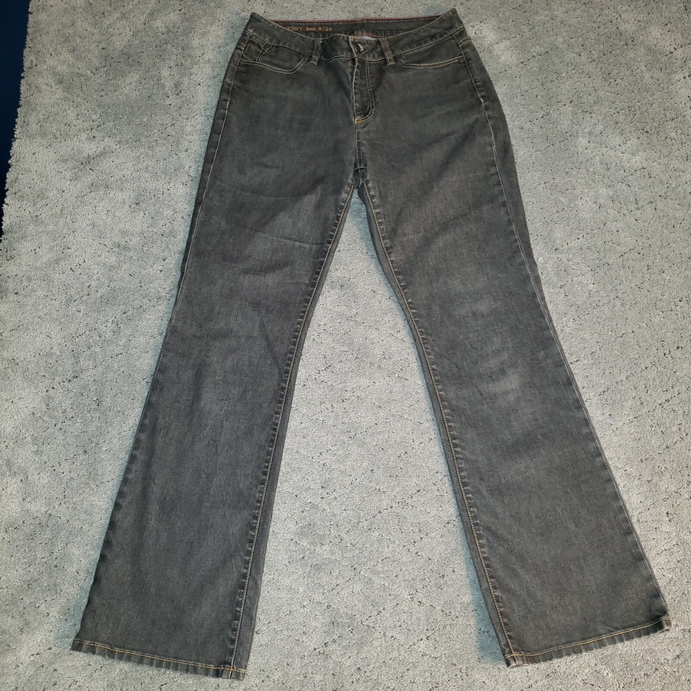 Talbots Jeans Womens 8 Black Curvy Boot Faded Bootcut Mid Rise Stretch Denim